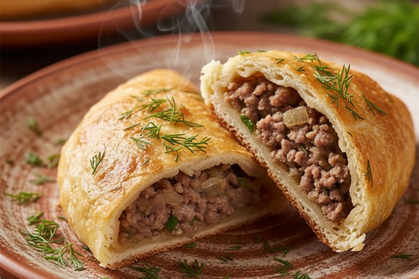 Фуршетные пирожки крупным планом — золотистая корочка и начинка